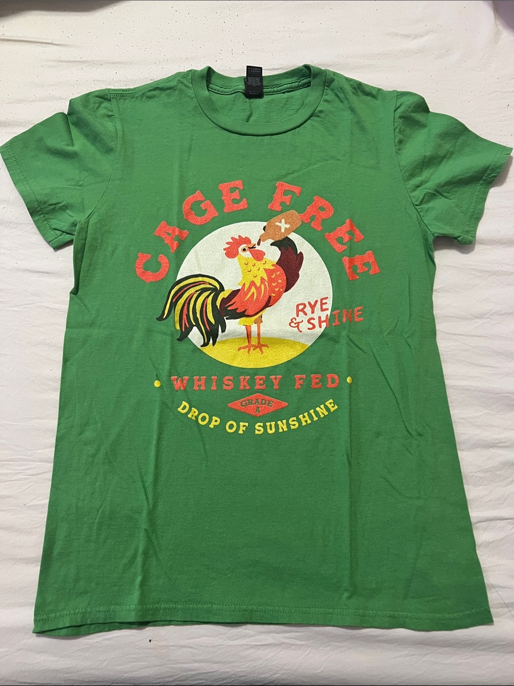 Green "Cage Free" Rooster Graphic Tee
